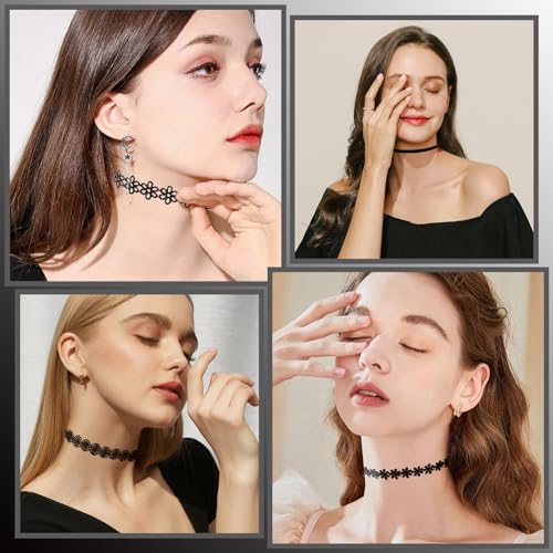 AUOCATTAIL 6 Pcs Gothic Necklaces Flower Lace Choker Classic Flower Collarbone Necklace Adjustable For Women Party Cosplay