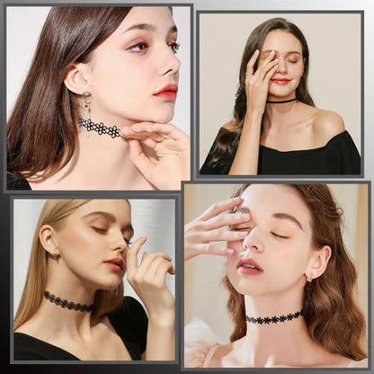 AUOCATTAIL 6 Pcs Gothic Necklaces Flower Lace Choker Classic Flower Collarbone Necklace Adjustable For Women Party Cosplay