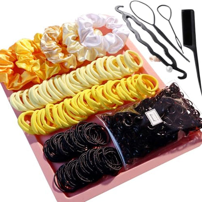 YANRONG Women's Hair Accessories Set: 755 Seamless Ponytail Holders, Variety Hair Scrunchies, Bands, and Ties for Thick and Curly Hair (Yellow) - color: 755PCS（Yellow)