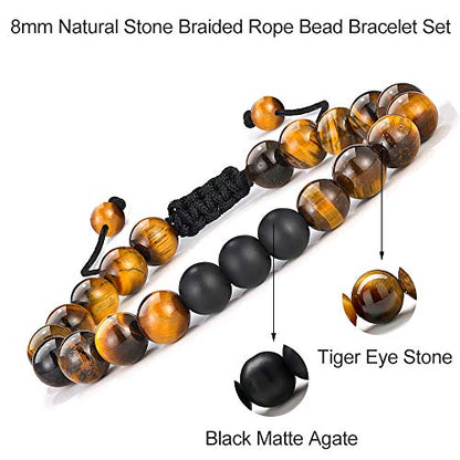 M MOOHAM Mens Bracelet - Beaded Natural Stone 8mm Tiger Eye Matte Agate Lava Rock Bracelets for Men Teen Boys Grandpa Dad Birthday Gifts Jewelry - style: 4 Pcs Tiger Eye&Matte Agate