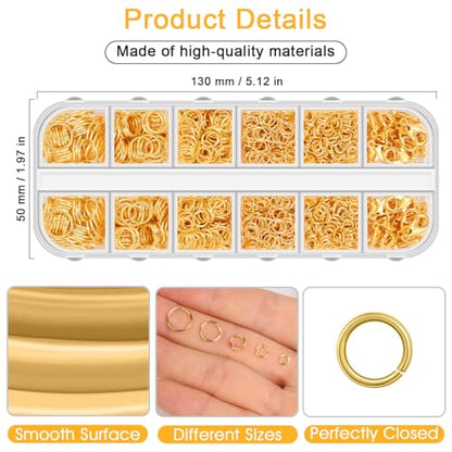 Anezus 1200PCS Jump Rings for Jewelry Making Kit, Gold, Jewelry Making Supplies and Necklace Repair, Modern Style, Small Size, Not Foldable - color: Gold