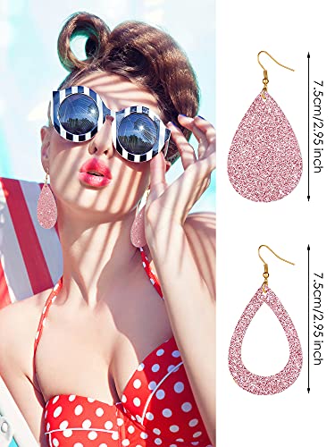 Hicarer 4 Pcs Jewelry Sets for Women Glitter Necklace and Earring Set Multi Layer Bracelet Costume Jewelry Sets for Bridal Shower Wedding - color: Pink