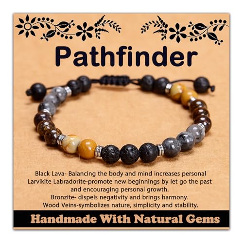 468Handmade Adjustable Natural Gemstone Crystal Bracelet Healing Power Energy Inspirational Gifts with Card for Unisex - color: 18-Pathfinder（Strong Vitality）, size: 6mm
