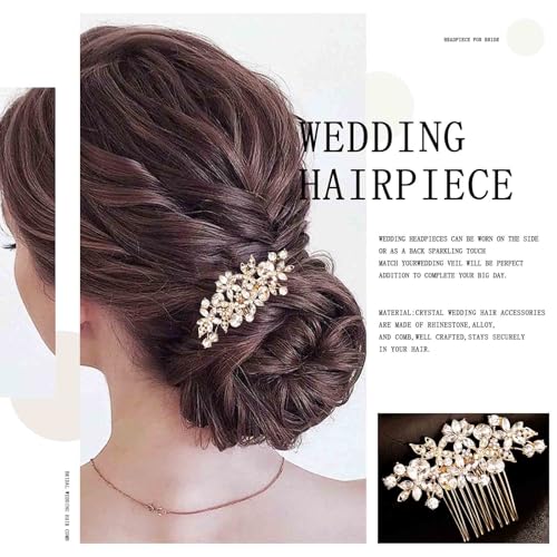 Olbye Rhinestone Crystal Bridal Headpiece - Flower Hair Comb, Clips for Brides, Bridesmaids, and Women (Gold) - color: Gold