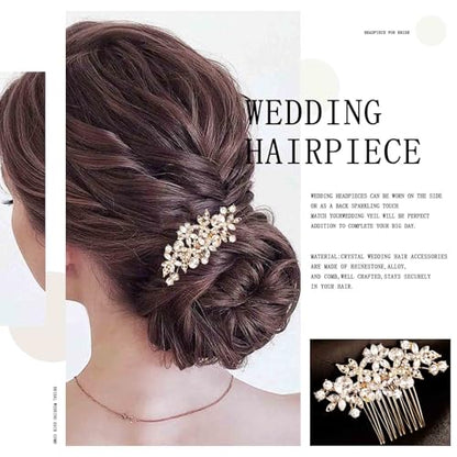 Olbye Rhinestone Crystal Bridal Headpiece - Flower Hair Comb, Clips for Brides, Bridesmaids, and Women (Gold) - color: Gold
