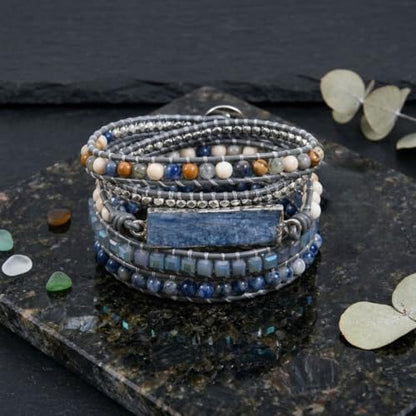 YGLINE Boho Handmade Wrap Leather Tube Crystal Stone Bracelet for Women - color: Topaz-5w