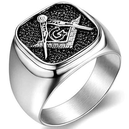 Jude Jewelers Stainless Steel Two Tone Signet Style Masonic Freemason Ring - color: Silver