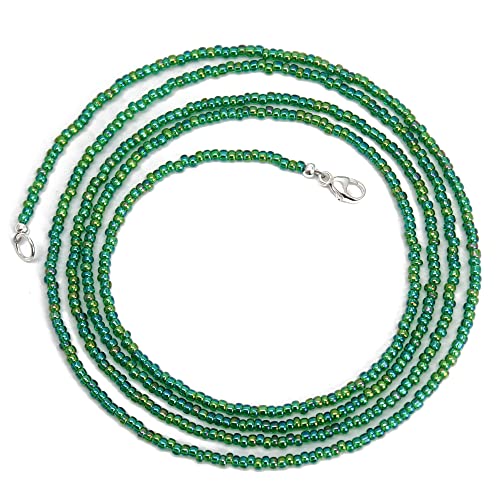 Kathy Bankston Handmade Transparent Rainbow Emerald Green Seed Bead Necklace, Thin 1.5mm Single Strand