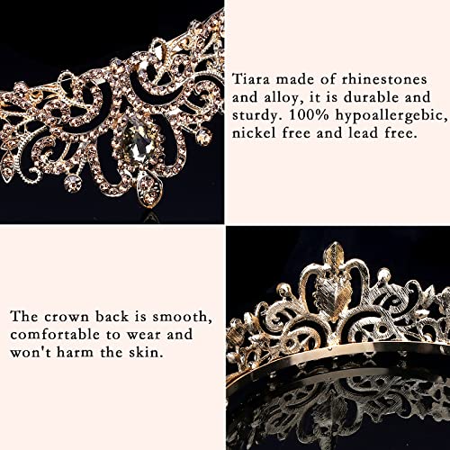 COCIDE Gold Tiara Crowns Crystal Headband Princess Rhinestone Crown with Combs Bride Headbands Bridal Wedding Prom Birthday Party Hair Accessories Jewelry for Women and Girls (M CHAMPAGNE) - color: TK Gold+Champagne