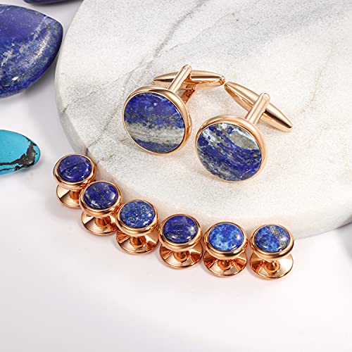HAWSON Cufflinks and Tuxedo Studs Set for Men with Gift Box, Mother-of-Pearl Cuff links for French Cuff Shirt and Dress Shirt, Suitable for Wedding, Birthday, Party - style: Lapis Stone
