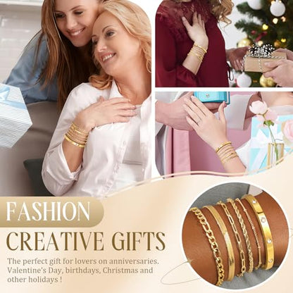 MOINSPIRE Bracelets for Women Non Tarnish, Dainty 18K Gold Plated Bracelets Stack Trendy Waterproof Stackable Bangles, Cuban Link Paperclip Chain Jewelry Set Fashion Accessories Gifts for Women - color: A1--Gold Clip Bead + Bracelet