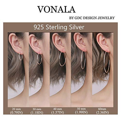 VONALA 925 Sterling Silver Circle Endless Hoop Earrings - Jewellery for Women - size: 75MM