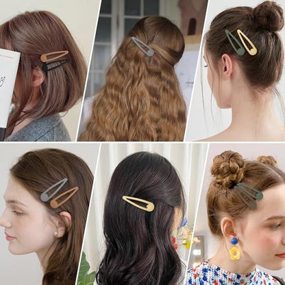 24 PCS 2.36 In Metal Snap Hair Barrettes For Women Water Drop Shape Hair Clips For Thick Thin Fine Hair,Matte Black Brown Gray Yellow Green Khaki - color: Matte Black Brown Gray Yellow Green Khaki