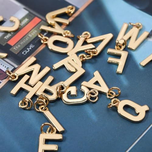 18K Gold Filled A-Z Alphabet Letters Charms,26Pcs Initial A-Z Alphabet Charms,Bracelet Necklace Earrings Charms for DIY Jewelry Making - color: Gold