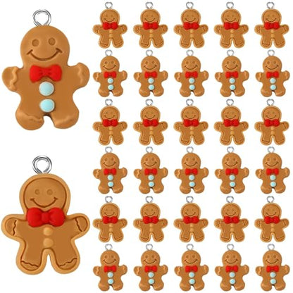 64Pcs Christmas Gingerbread Man Resin Charms for Jewelry Making | Premium Resin, Xmas Mini Gingerbread Figurines Ornament Pendant, DIY Bracelet Necklace Earrings Jewelry Making Decorations - style: Gingerbread Man Style