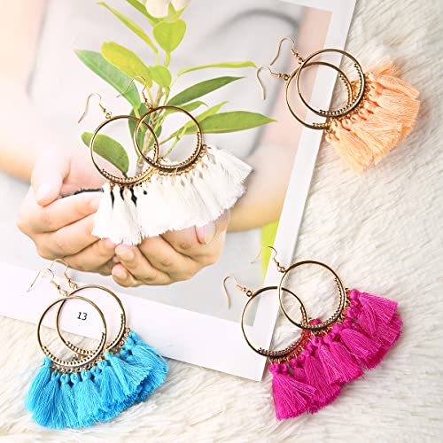 Bohemian Tassel Earrings for Women Colorful Fringe Statement Earrings 12 Pairs