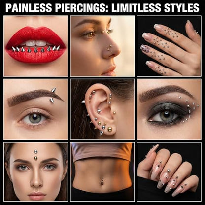 Fake Eyebrow Ring, Fake Lip Labret Studs Non-Piercing Eyebrow Piercing Replacement Balls Spike with 100Pcs Sticker and 1 Pcs Tweezers Body Jewelry Nose Rings