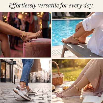 Width-12mm Chunky Cuban Link Ankle Bracelets for Women Waterproof, 18K Gold/Silver Plated Anklets Cubic Zirconia Adjustable Thick Chain Trendy Beach Summer Fashion Jewelry Gift - style: Style 1