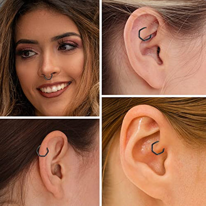 FUNLMO Septum Ring Nose Ring Daith Piercing Jewelry 316L Surgical Steel Hexagon Septum Jewelry Tragus Helix Rook Cartilage Conch Piercing Jewelry - color: Black
