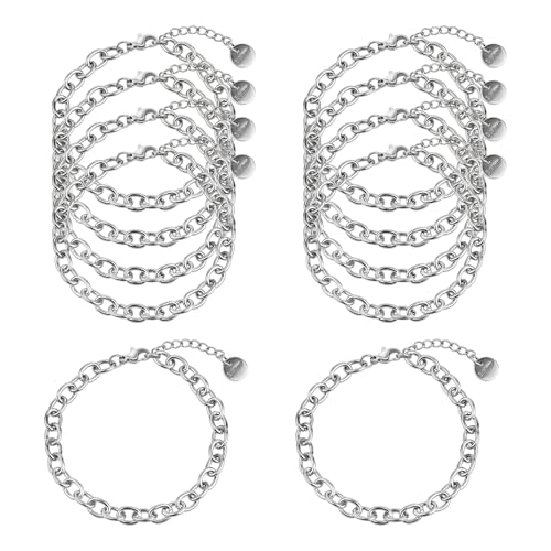 KYUNHOO 10 PCS Bracelet Chains for Jewelry Making 6.7 Inches Bracelets Bulk | Stainless Steel Bracelets Making Chains 6.7 Inches Oval Link Chain Bulk with Extender for Men Women DIY Bracelets Crafts - color: Silver