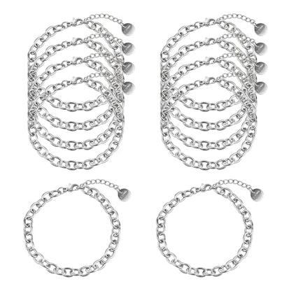 KYUNHOO 10 PCS Bracelet Chains for Jewelry Making 6.7 Inches Bracelets Bulk | Stainless Steel Bracelets Making Chains 6.7 Inches Oval Link Chain Bulk with Extender for Men Women DIY Bracelets Crafts - color: Silver