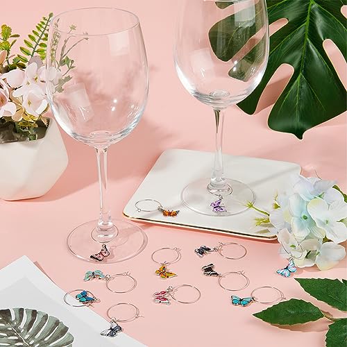SUNNYCLUE 1 Box 12Pcs Wine Glass Charms Enamel Butterfly Wine Glass Markers Charms Drink Identifiers Silver Brass Beading Hoops Stemless Rings for for Stem Tasting Party Decor - style: 12 Sets Silver Tone Butterfly Drink Identifiers & Upgraded Gift Box