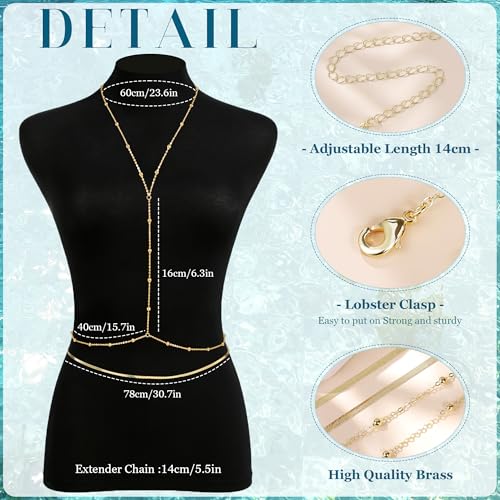 Body Chains for Women Sexy Layered Belly Waist Chains | 14K Gold Plated,Crossover Bikini Bra Chain, Adjustable Beads Chest Chain ,Summer Beach Rhinestone Nightclub, Body Jewelry - style: style B