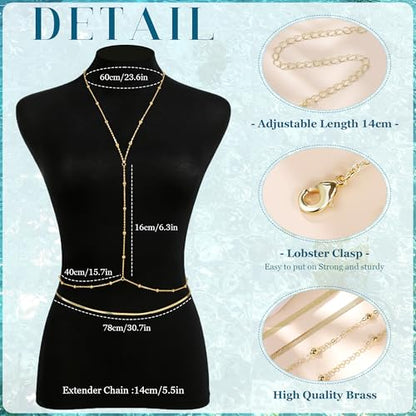 Body Chains for Women Sexy Layered Belly Waist Chains | 14K Gold Plated,Crossover Bikini Bra Chain, Adjustable Beads Chest Chain ,Summer Beach Rhinestone Nightclub, Body Jewelry - style: style B
