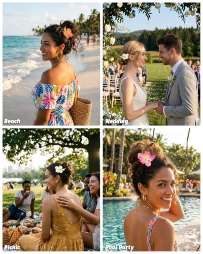 WELROG 3-Pcs Metal Hawaiian Orchid Hair Pins, Non-Slip Stick for Beach Updo | Tropical Flower Vibes,Weddings and Vacations - color: White+Pink+Orange