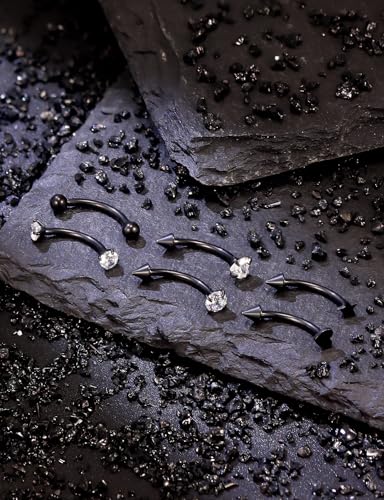 16G Eyebrow Ring Piercing Jewelry Surgical Steel Internal Thread CZ Heart Star Vertical Labret Lip Ring Rook Daith Earrings Belly Button Ring Piercing Jewelry for Women Silver Black Gold - color: Black, size: 16G, 8mm Length, 3mm CZ
