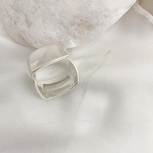 925 Sterling Silver Wide Band Ring Simple Handmade Hammered Chunky Statement Rings Adjustable Boho Thumb Ring for Women Men - color: Pattern 1