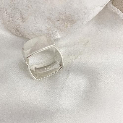 925 Sterling Silver Wide Band Ring Simple Handmade Hammered Chunky Statement Rings Adjustable Boho Thumb Ring for Women Men - color: Pattern 1