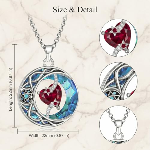 ONEFINITY Moon Star Necklace 18K White Gold Plated Celtic Moon Birthstone Pendant Necklaces Heart Birthstone Anniversary Birthday Jewelry Gifts for Women Wife Mom - style: January