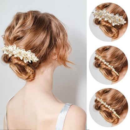 4pcs Rhinestone Gold Pearl Leaf Wedding Hair Clips Silver New Bride Bridesmaid Spring Clips