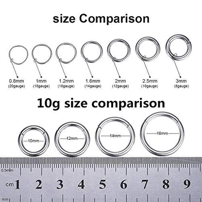 ORANGELOVE Hypoallergenic Nose Rings 20G 18G 16G 14G 12G 10G 8G 316l Surgical Steel Septum Jewelry Hinged Segment Ring Body Piercing Nose Hoop Lip Rings Nose Helix Cartilage Rook Earrings - color: Silver, size: 1pc 10 Gauge 14mm