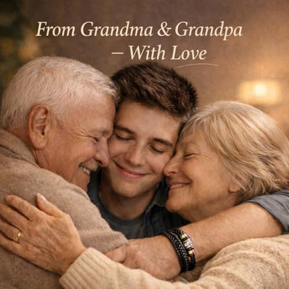 To Our Grandson Bracelet from Grandpa and Grandma - Love You Forever Engraved Leather Wristband with Inspirational Message Card - Sentimental Birthday Graduation Gift for Men, Teen - color: Version-05