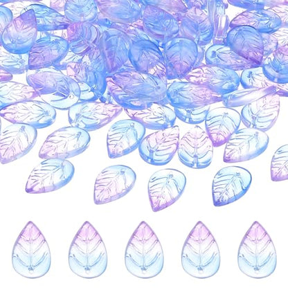 PATIKIL Leaf Beads, 50Pcs Crystal Translucent Czech Glass Beads for DIY Jewelry Making Bracelets Necklace, Gradient Blue Purple - color: Gradient Blue Purple