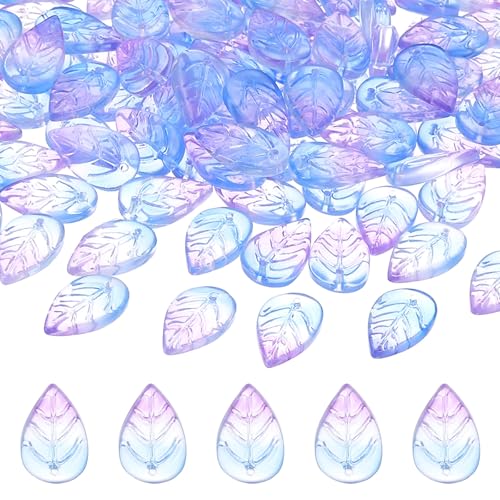 PATIKIL Leaf Beads, 50Pcs Crystal Translucent Czech Glass Beads for DIY Jewelry Making Bracelets Necklace, Gradient Blue Purple - color: Gradient Blue Purple