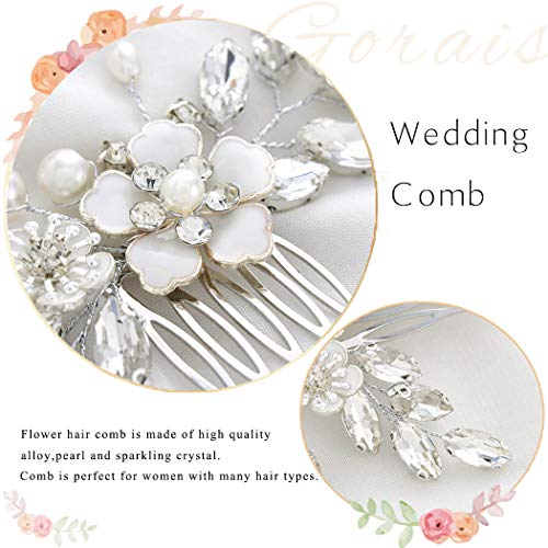 Bride Wedding Hair Comb Silver Flower Bridal Hair Piece Crystal Side Combs Hair Accessories for Women and Girls (A-Silver)