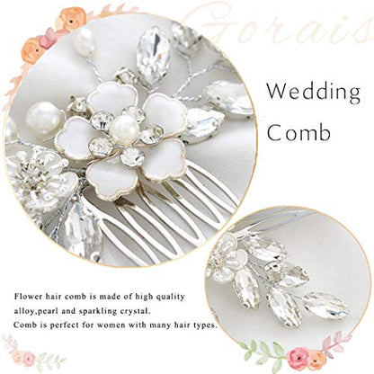 Bride Wedding Hair Comb Silver Flower Bridal Hair Piece Crystal Side Combs Hair Accessories for Women and Girls (A-Silver)