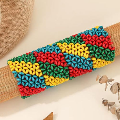 Bohemian Multicolor Natural Wooden Beads Woven Stretch Bracelets Retro Thick Coconut Shell Wood Beaded Elastic Wristband Bracelet Wide Chunky Ethnic Bangles for Women Holiday Jewelry Gifts - style: StyleI
