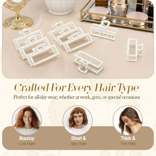 Canlierr 12 Pcs Pearl Hair Claw Clips Bulk for Women White Pearl Claw Barrettes for Thin Curly Thick Long Cute Non-slip Strong Hold Hair Styling Accessories for Bridesmaid Women Wedding (Rectangle) - style: Rectangle