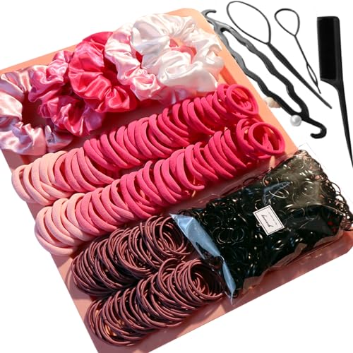 YANRONG Hair Accessories for Woman Set, 755PCS Seamless Ponytail Holders Variety Hair Scrunchies Hair Bands Scrunchy Hair Ties For Thick and Curly (Rose) - color: 755PCS (Rose)