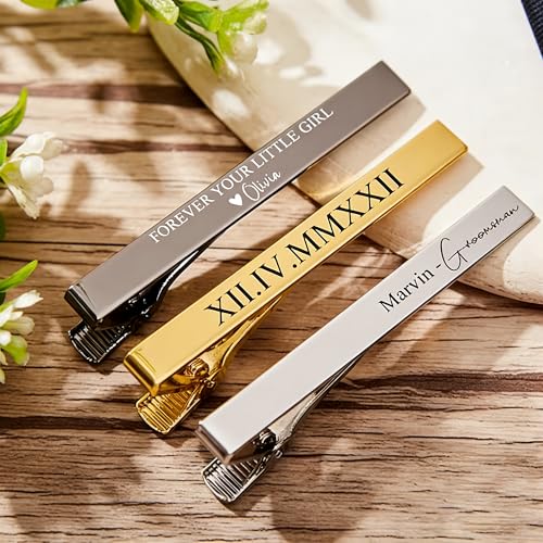 Custom Tie Clips for Men,Personalize Engraved Tie Bar,Stainless Steel Tie Clip for Business, Wedding, Anniversary, Father's Day Gifts,Ideal for Groomsman Best Man Dad Husband Boyfriend - style: 4-Gold