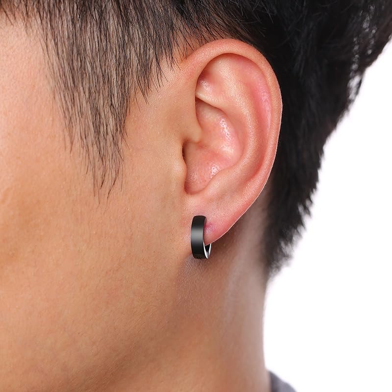 SIISPRI Stainless Steel Mens Womens Clip On Earrings Hoop Huggie Non-Piercing - color: Black