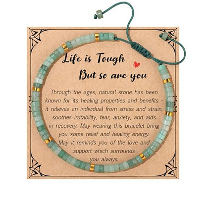 JoycuFF Gifts for Women Inspirational Gifts for Teen Healing Natural Stone Bracelets for Women Friends Sister - style: Life is tough-Green Aventurine