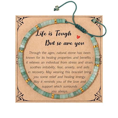 JoycuFF Gifts for Women Inspirational Gifts for Teen Healing Natural Stone Bracelets for Women Friends Sister - style: Life is tough-Green Aventurine