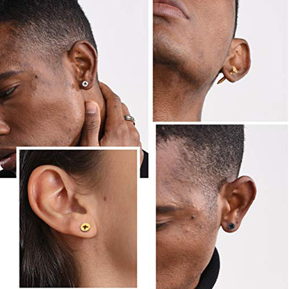 PROSTEEL Stainless Steel Huggie Hoop Earrings for Mens Gold/Black/Silver | Skull/Infinity Pattern, Spike/Cuban Links 4 Design Options Hypoallergenic Lightweight Earring Hip Hop Punk Gothic Jewelry - style: Screw(3 Pairs)
