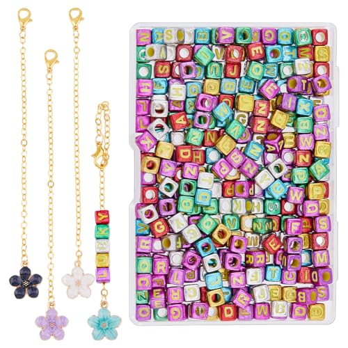 DICOSMETIC Cup Letter Charm Personalized Handle Charm 4Pcs Chains with 300Pcs Acrylic Beads Name Letter Charms Accessories for Cup