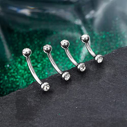 COCHARM G23 Solid Titanium Belly Button Rings 14G CZ Small Short Belly Rings Long Navel Rings 6mm/8mm/10mm/12mm/14mm/16mm Curved Barbell - color: 6mm
